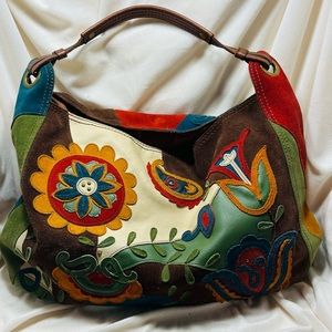 Lucky Brand suede floral hippie tote!